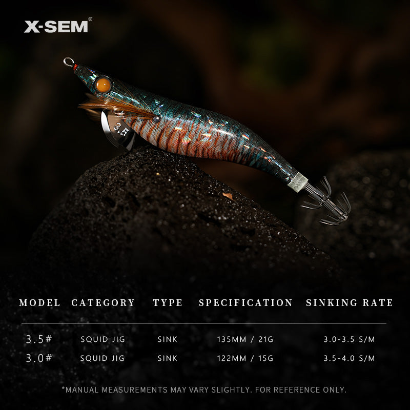 X-SEM N-G1 Natural Camouflage Squid Jig – 3.5 Size, Subtle UV Glow