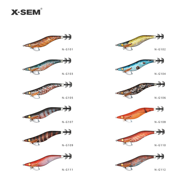 X-SEM N-G1 Natural Camouflage Squid Jig – 3.5 Size, Subtle UV Glow