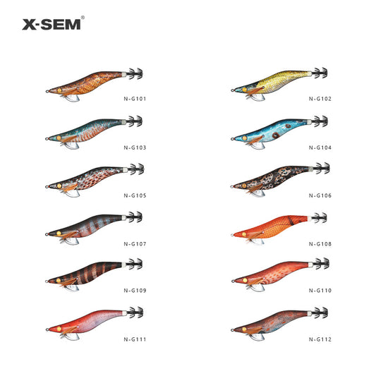X-SEM N-G1 Natural Camouflage Squid Jig – 3.5 Size, Subtle UV Glow